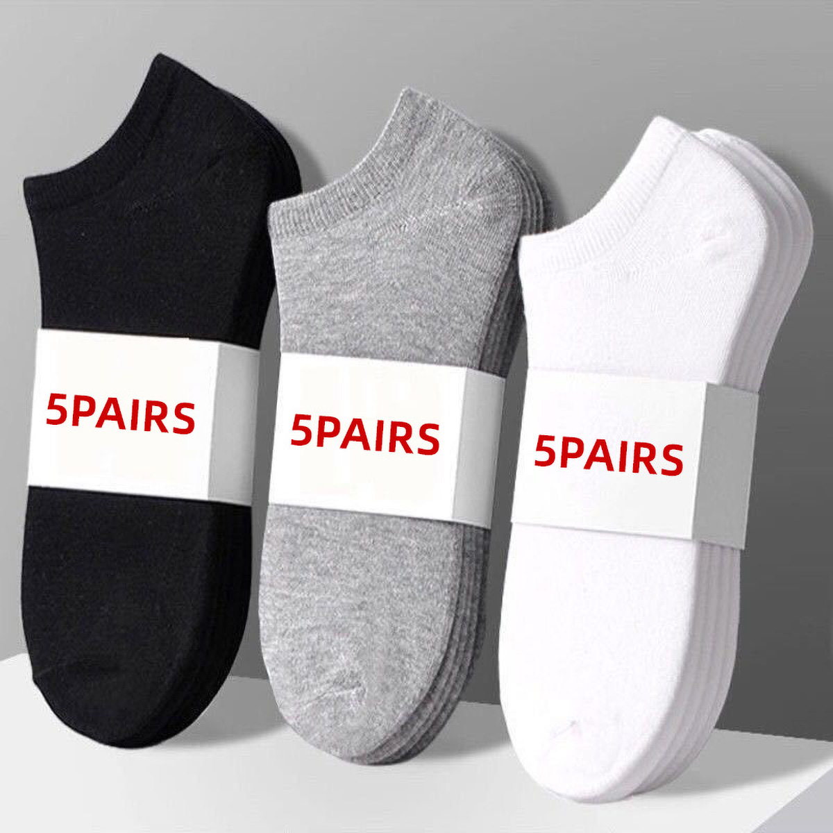 Ankle Sock Low Cut - 5 Paar lässige, einfarbige Unisex-Bootssocken, dünn,