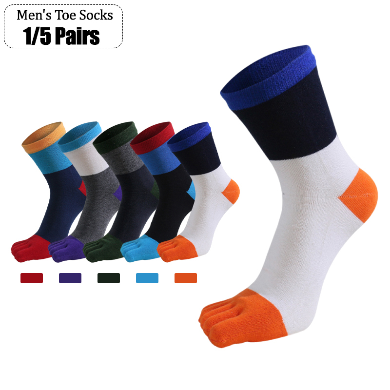 Toe Sock Split - 1/5 Paar Herren-Fünf-Finger-Socken, mehrfarbig, Patchwork, gestreift,