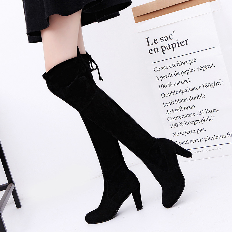 Knee High Sock Women - Damenstiefel, Stretchstoff, Overknee-Stiefel, Slip-on-Plateau, lange Stiefel,