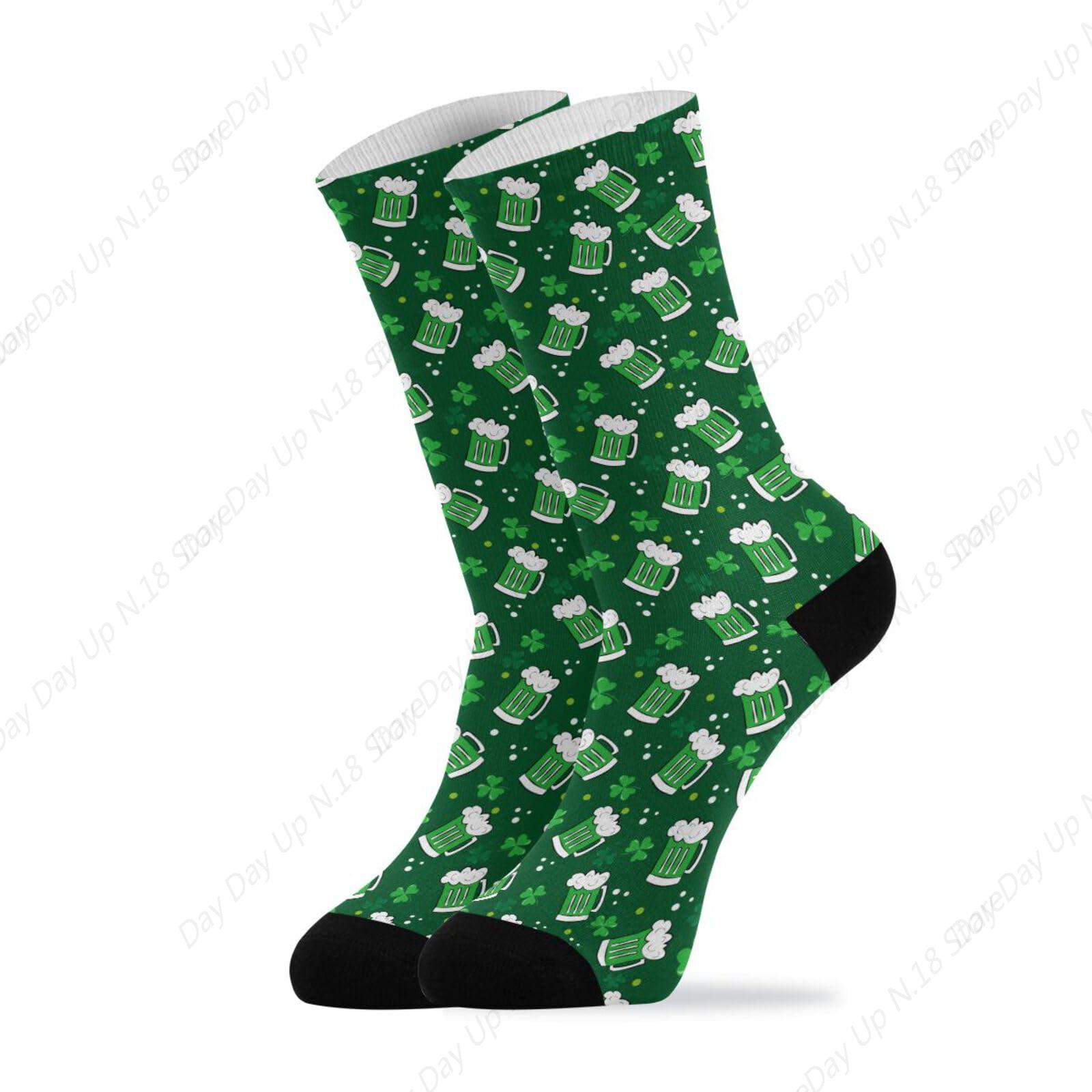 Cotton Crew Sock Pack - Grüne Kleeblatt-Bier-St. Patrick's Day-Crew-Socken für Mädchen,