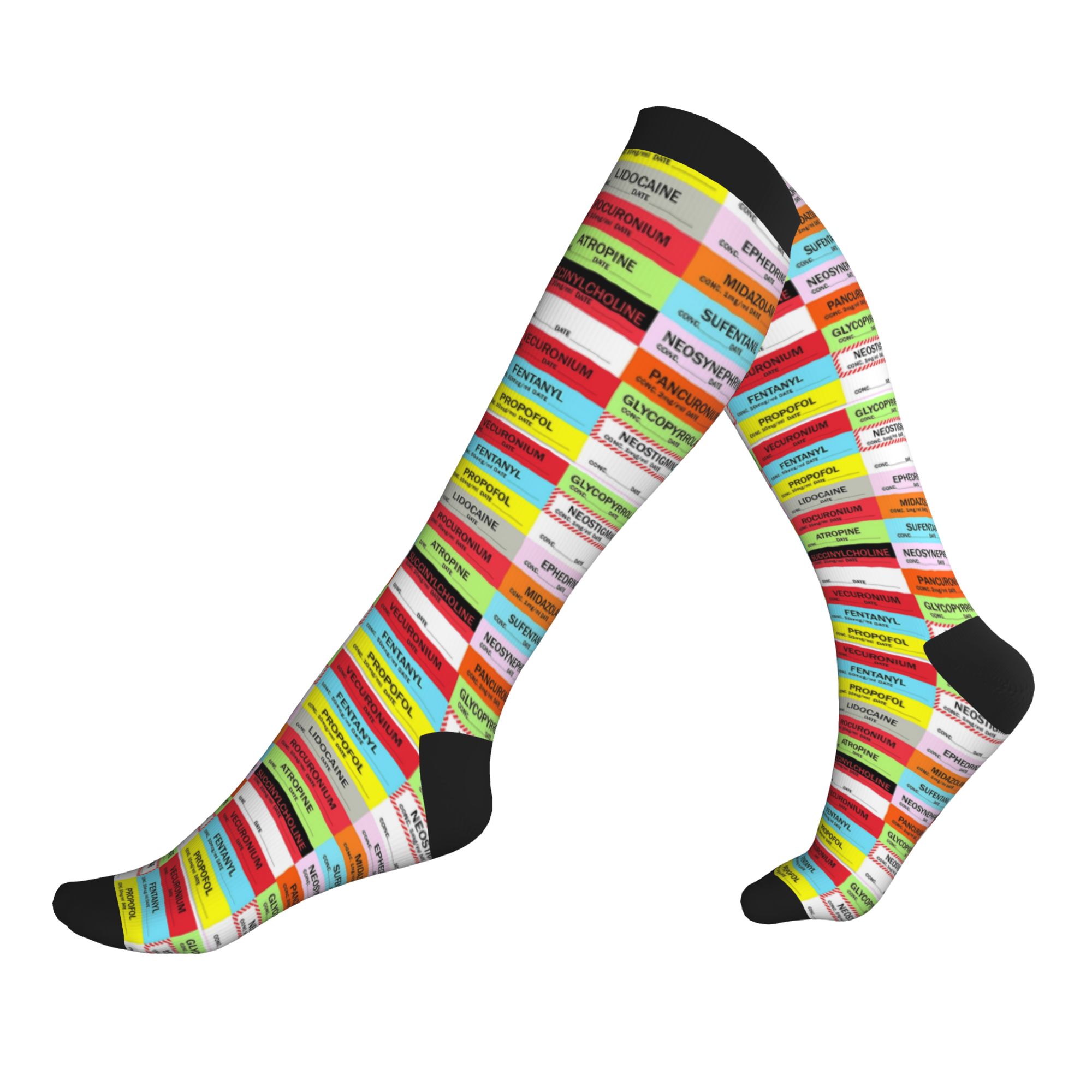 Compression Sock Medical - Neuartige Bedruckte Anästhesie-Medikamenten-Etiketten Socken Dehnbare Sommer