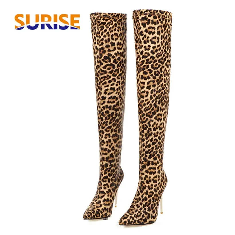 Knee High Sock Women - Plus Größe Stretch Leopard Über Knie