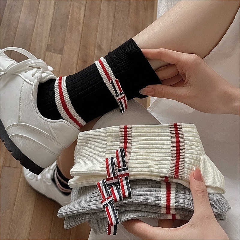 Cotton Crew Sock Pack - Damen 3er-Pack gestreifte Crew-Socken aus gekämmter