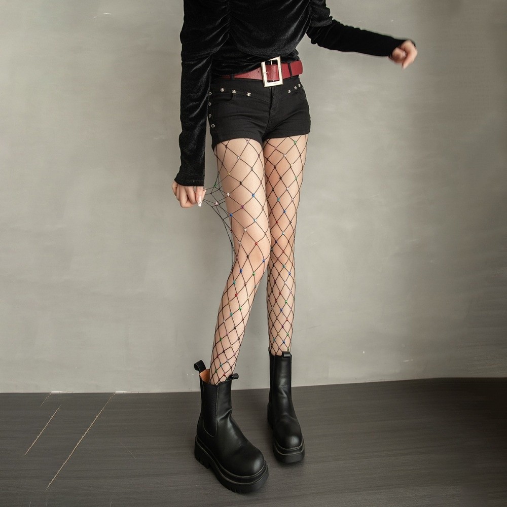 Y2K Bunte Netzstrümpfe mit Gro – Fishnet Stocking Women Bewertung und Preis