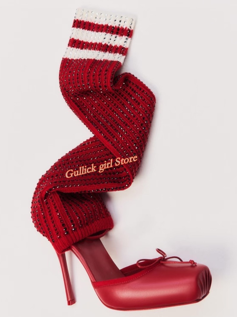 Rote Strick-Stiefeletten mit e – Knee High Sock Women Bewertung und Preis